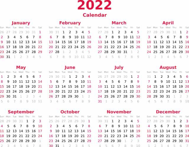 calendar 2022 ปฏิทินปี 2565