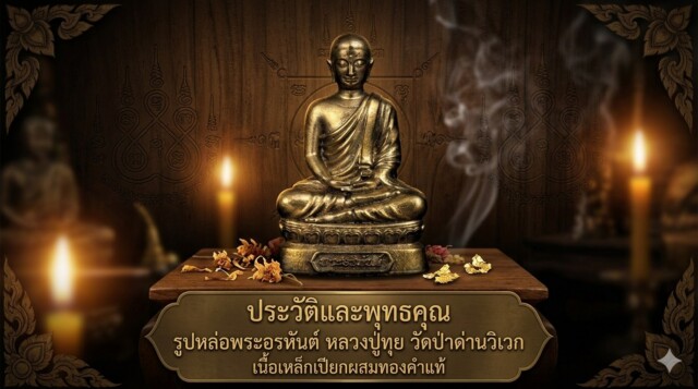 ประวัติและพุทธคุณ รูปหล่อพระอรหันต์ หลวงปู่ทุย วัดป่าด่านวิเวก เนื้อเหล็กเปียกผสมทองคำแท้