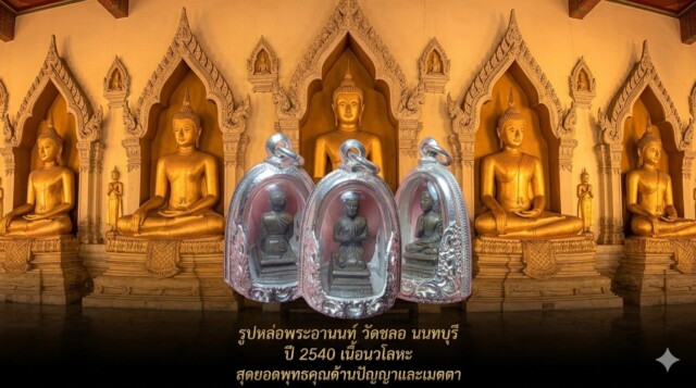 รูปหล่อพระอานนท์ วัดชลอ นนทบุรี ปี 2540 เนื้อนวโลหะ สุดยอดพุทธคุณด้านปัญญาและเมตตา