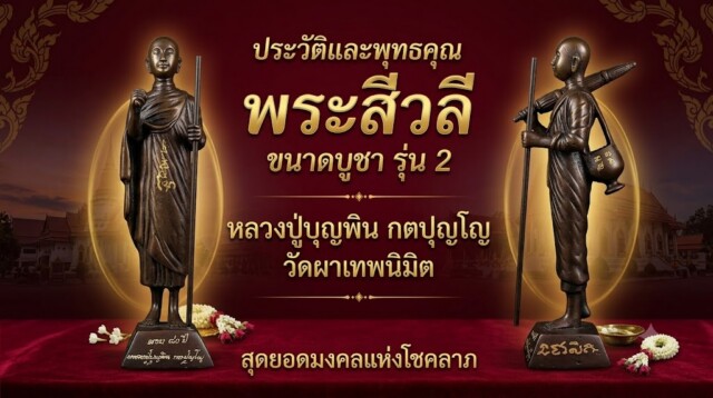 ประวัติและพุทธคุณ พระสีวลี ขนาดบูชา รุ่น 2 หลวงปู่บุญพิน กตปุญโญ วัดผาเทพนิมิต สุดยอดมงคลแห่งโชคลาภ