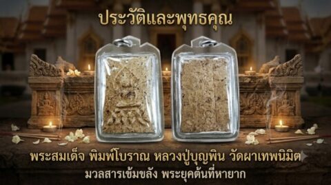 ประวัติและพุทธคุณ พระสมเด็จ พิมพ์โบราณ หลวงปู่บุญพิน วัดผาเทพนิมิต มวลสารเข้มขลัง พระยุคต้นที่หายาก