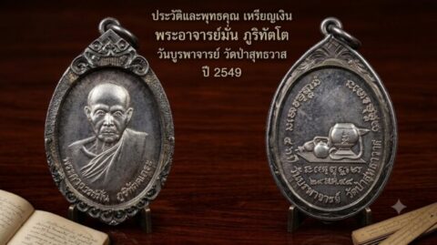 ประวัติและพุทธคุณ เหรียญเงิน พระอาจารย์มั่น ภูริทัตโต วันบูรพาจารย์ วัดป่าสุทธาวาส ปี 2549