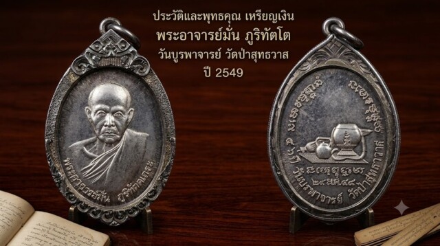 ประวัติและพุทธคุณ เหรียญเงิน พระอาจารย์มั่น ภูริทัตโต วันบูรพาจารย์ วัดป่าสุทธาวาส ปี 2549