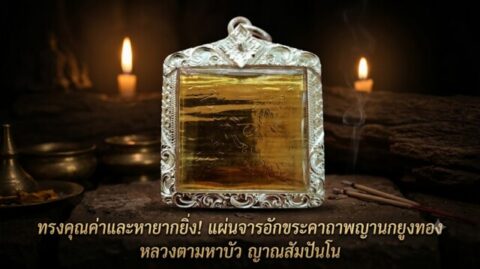 ทรงคุณค่าและหายากยิ่ง! แผ่นจารอักขระคาถาพญานกยูงทอง หลวงตามหาบัว ญาณสัมปันโน